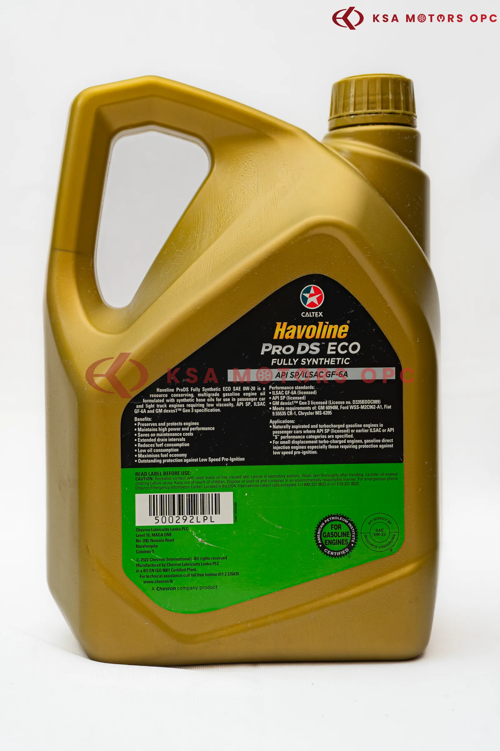 Havoline Pro DS Fully Synthetic ECO 0W-20 – 4L back view