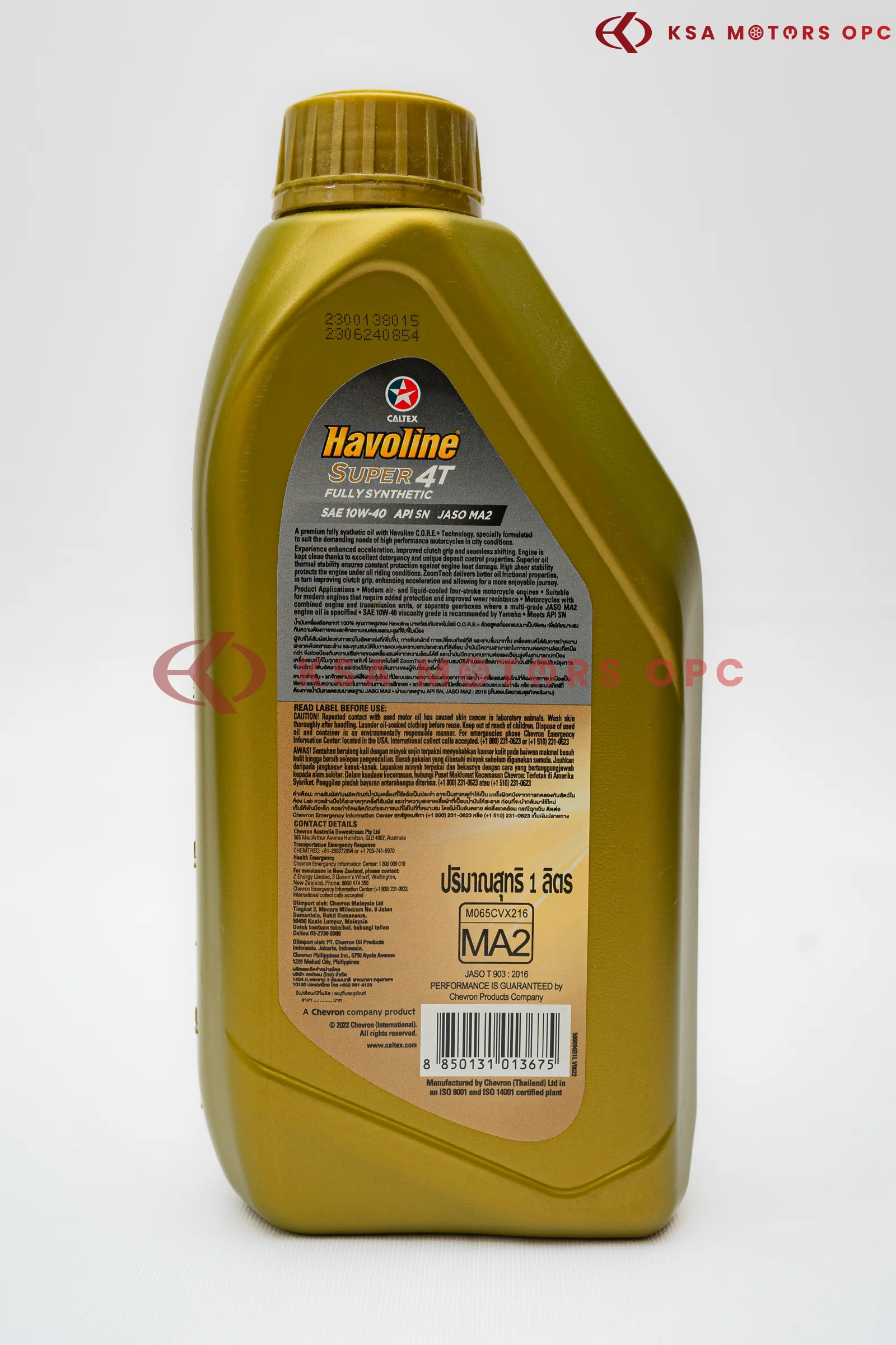 Havoline Super 4T 10W-40 Fully Synthetic -1L back view