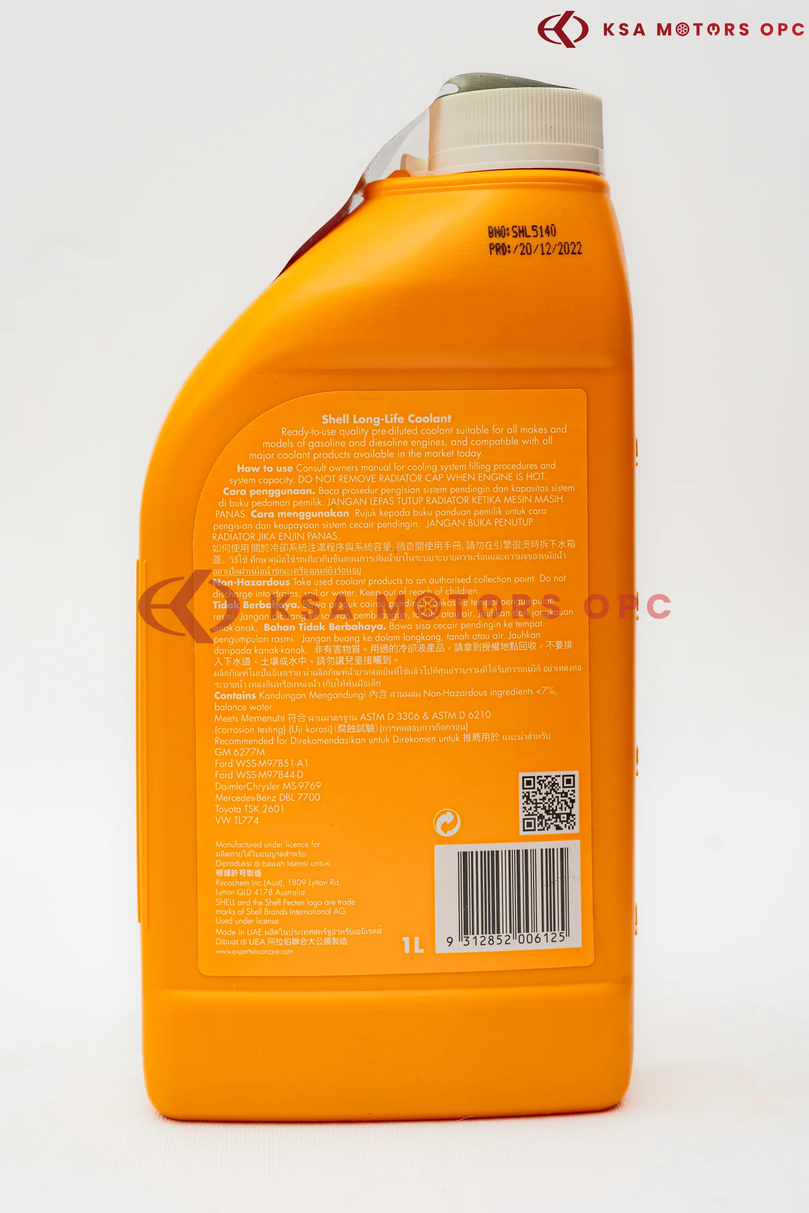 Shell Long-Life Coolant Ready to Use 1L – Red back view